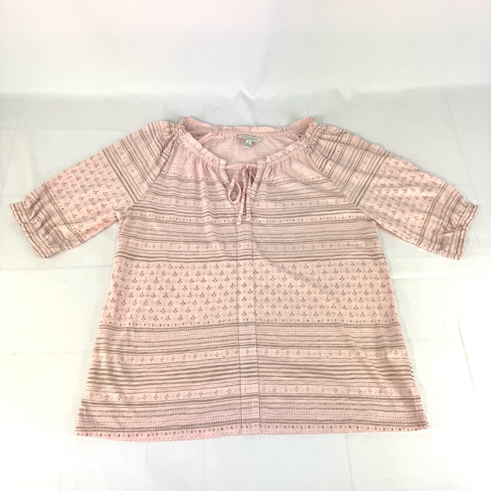 Lucky Brand medium short sleeve bohemian peasant top, light pink & brown